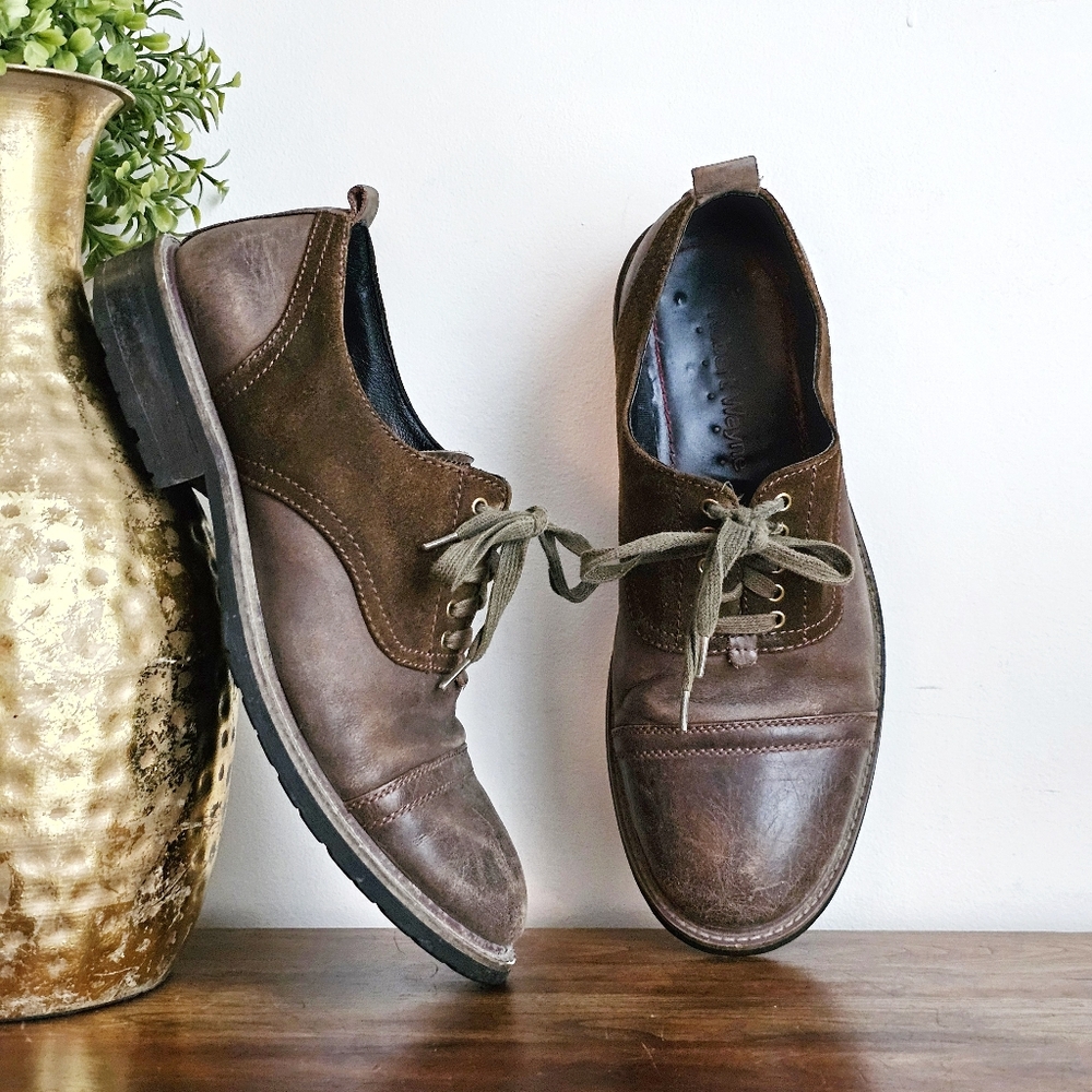 Robert Wayne Compass Brown Leather & Suede Cap Toe Oxford Shoes Size 11